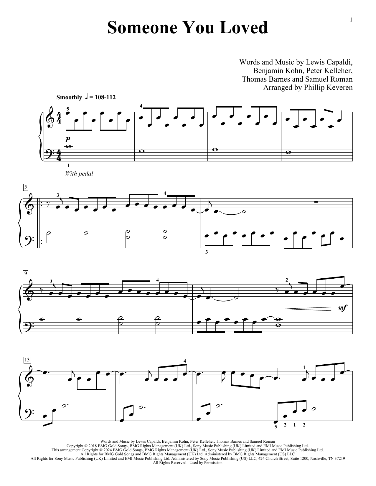 Lewis Capaldi Someone You Loved (arr. Phillip Keveren) Sheet Music Notes & Chords for Piano Solo - Download or Print PDF