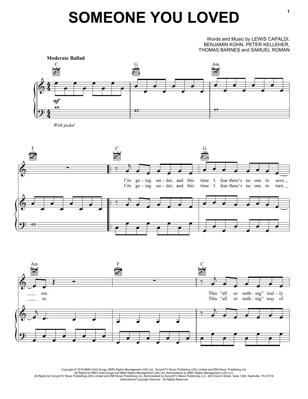 Lewis Capaldi Someone You Loved Sheet Music Notes & Chords for Instrumental Solo – Bass Clef - Download or Print PDF