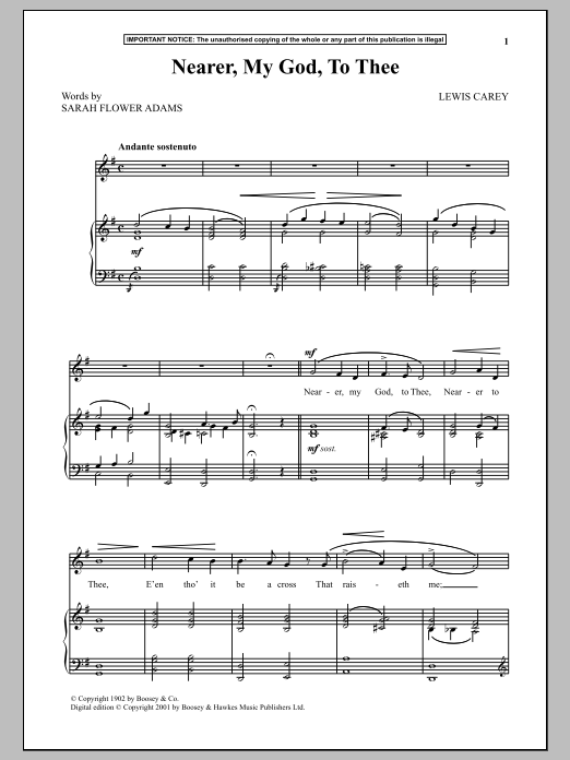 Lewis Carey Nearer, My God, To Thee Sheet Music Notes & Chords for Piano & Vocal - Download or Print PDF