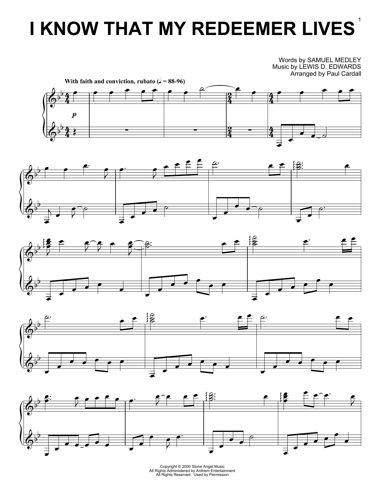 Lewis D. Edwards I Know That My Redeemer Lives (arr. Paul Cardall) Sheet Music Notes & Chords for Piano Solo - Download or Print PDF