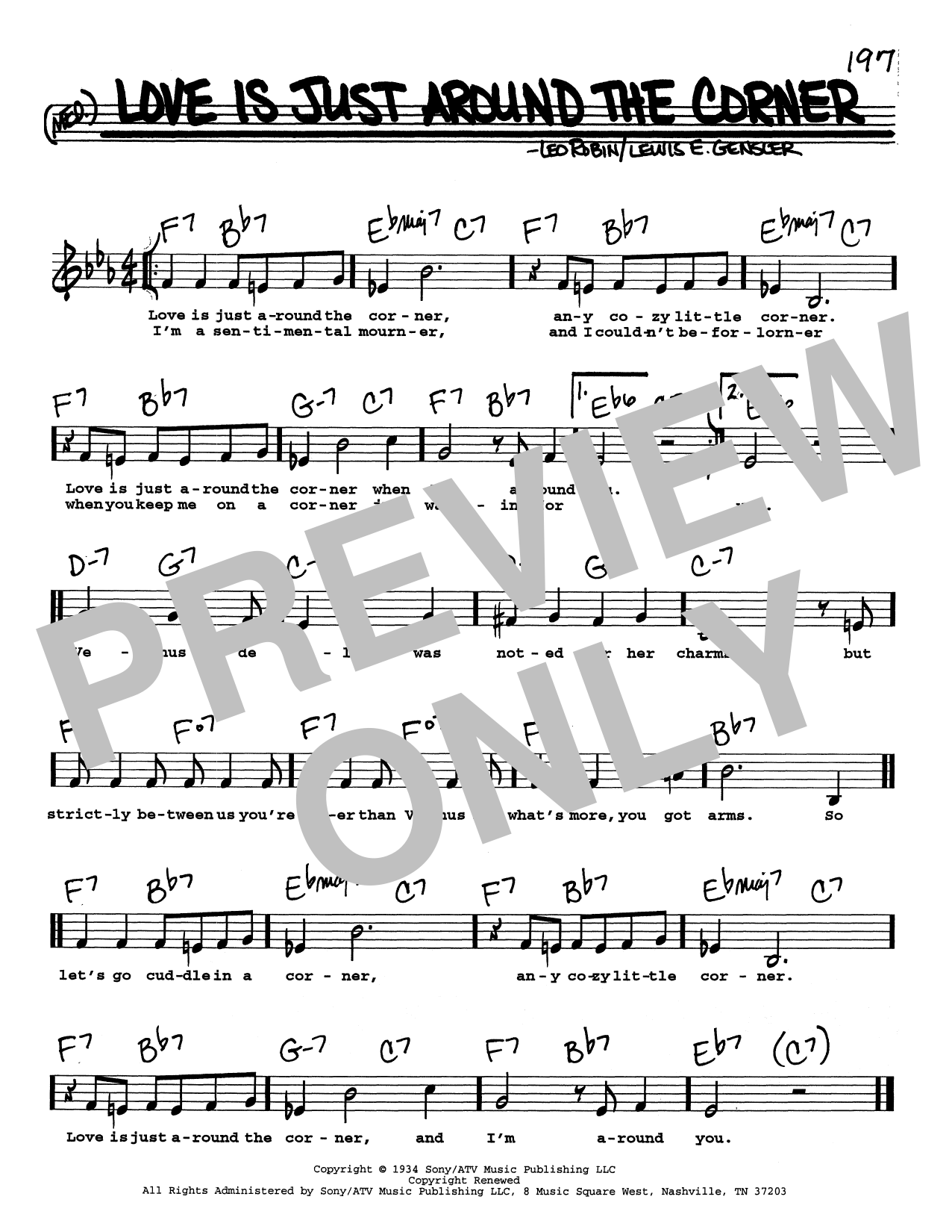 Lewis E. Gensler Love Is Just Around The Corner (Low Voice) Sheet Music Notes & Chords for Real Book – Melody, Lyrics & Chords - Download or Print PDF
