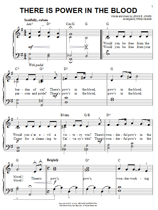 Lewis E. Jones There Is Power In The Blood Sheet Music Notes & Chords for Easy Piano - Download or Print PDF