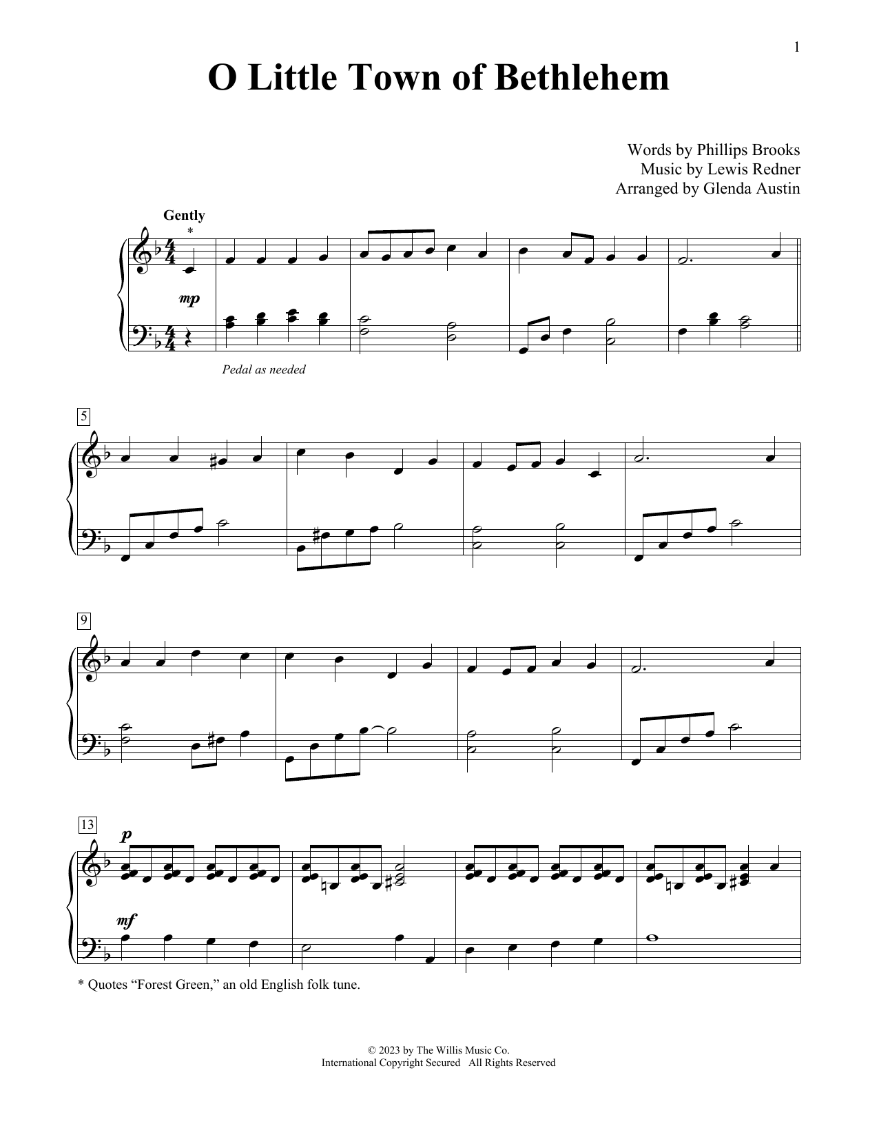 Lewis H. Redner O Little Town Of Bethlehem (arr. Glenda Austin) Sheet Music Notes & Chords for Educational Piano - Download or Print PDF