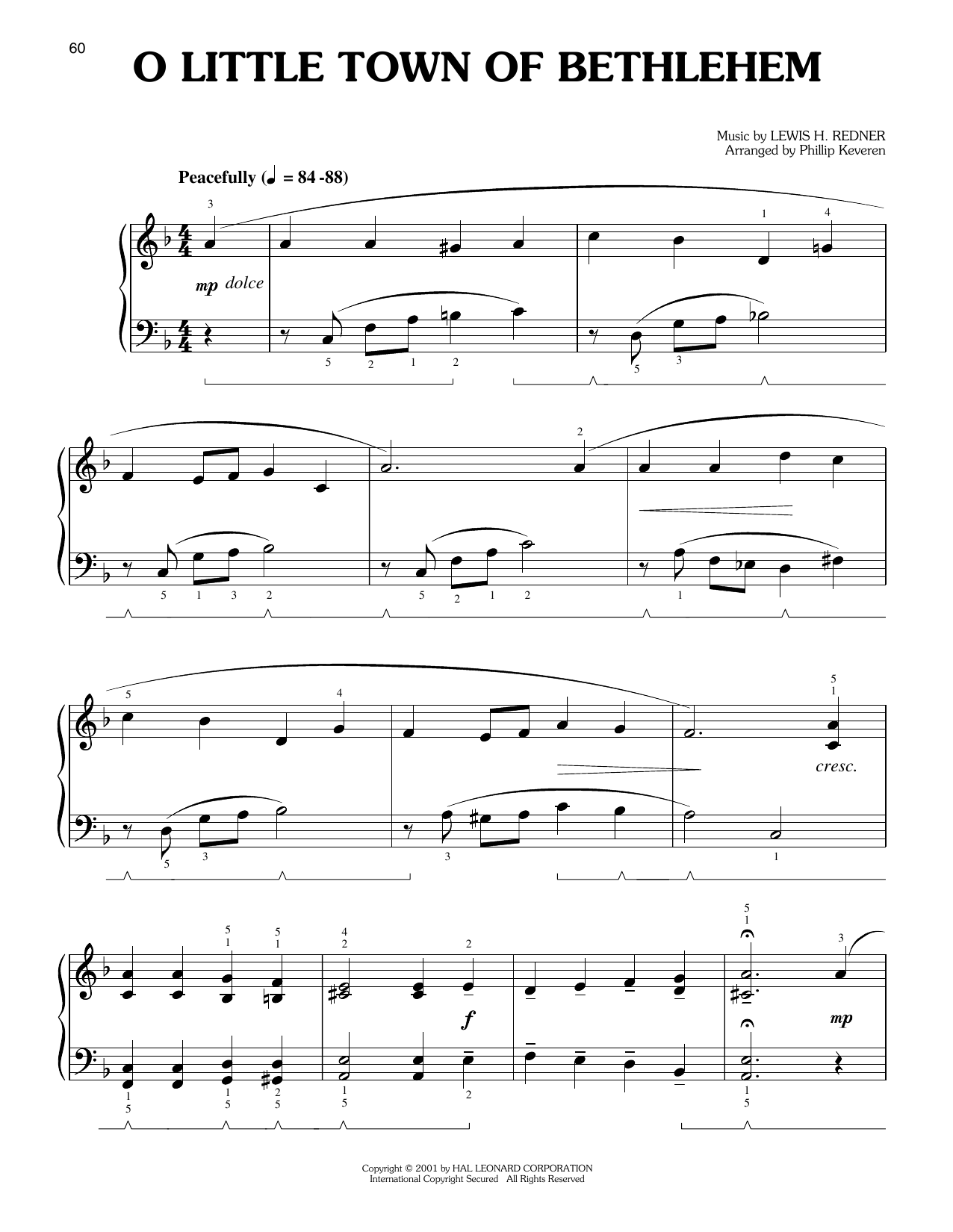Lewis H. Redner O Little Town Of Bethlehem (arr. Phillip Keveren) Sheet Music Notes & Chords for Easy Piano - Download or Print PDF