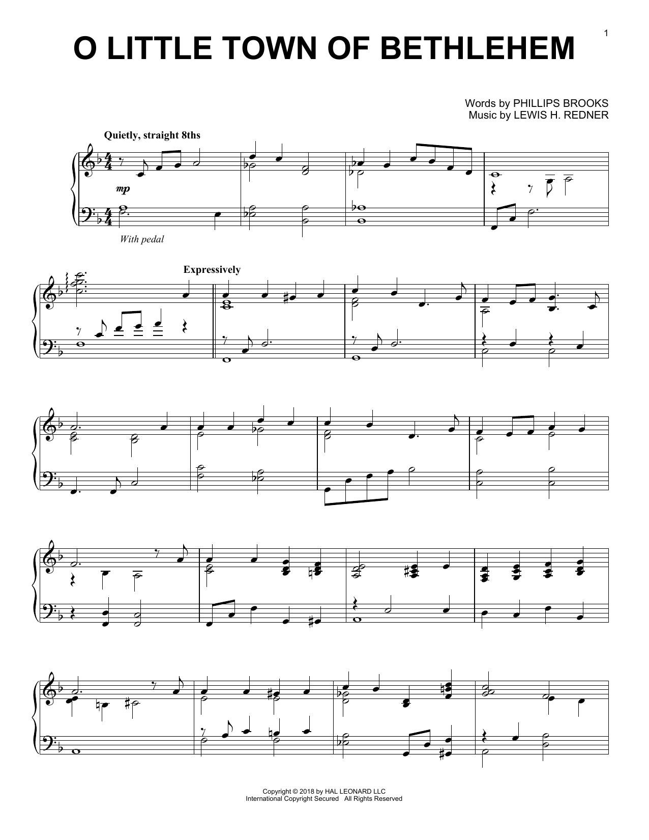 Lewis H. Redner O Little Town Of Bethlehem [Jazz version] Sheet Music Notes & Chords for Piano - Download or Print PDF