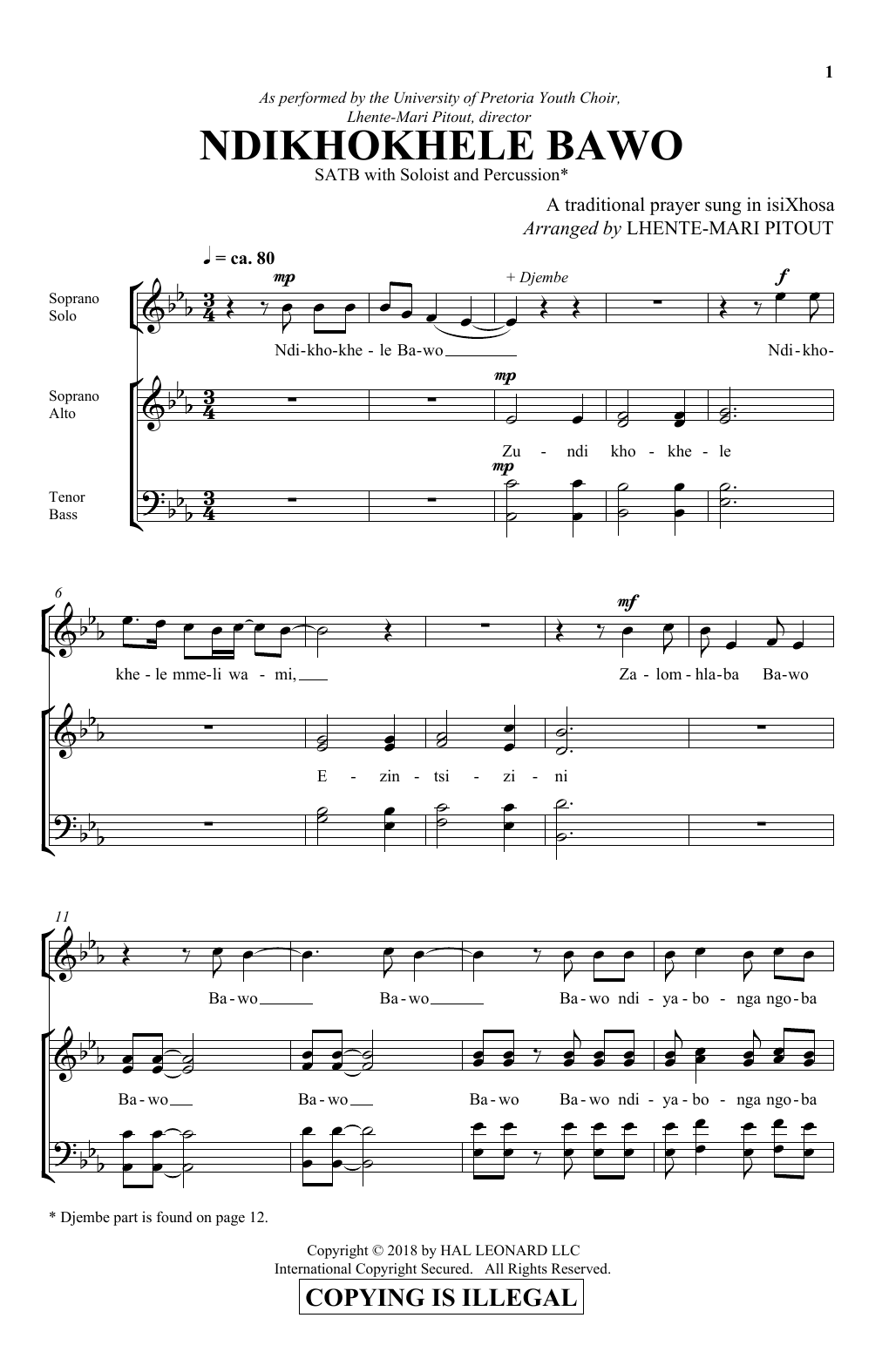 Lhente-Mari Pitout Ndikhokhele Bawo Sheet Music Notes & Chords for SATB Choir - Download or Print PDF