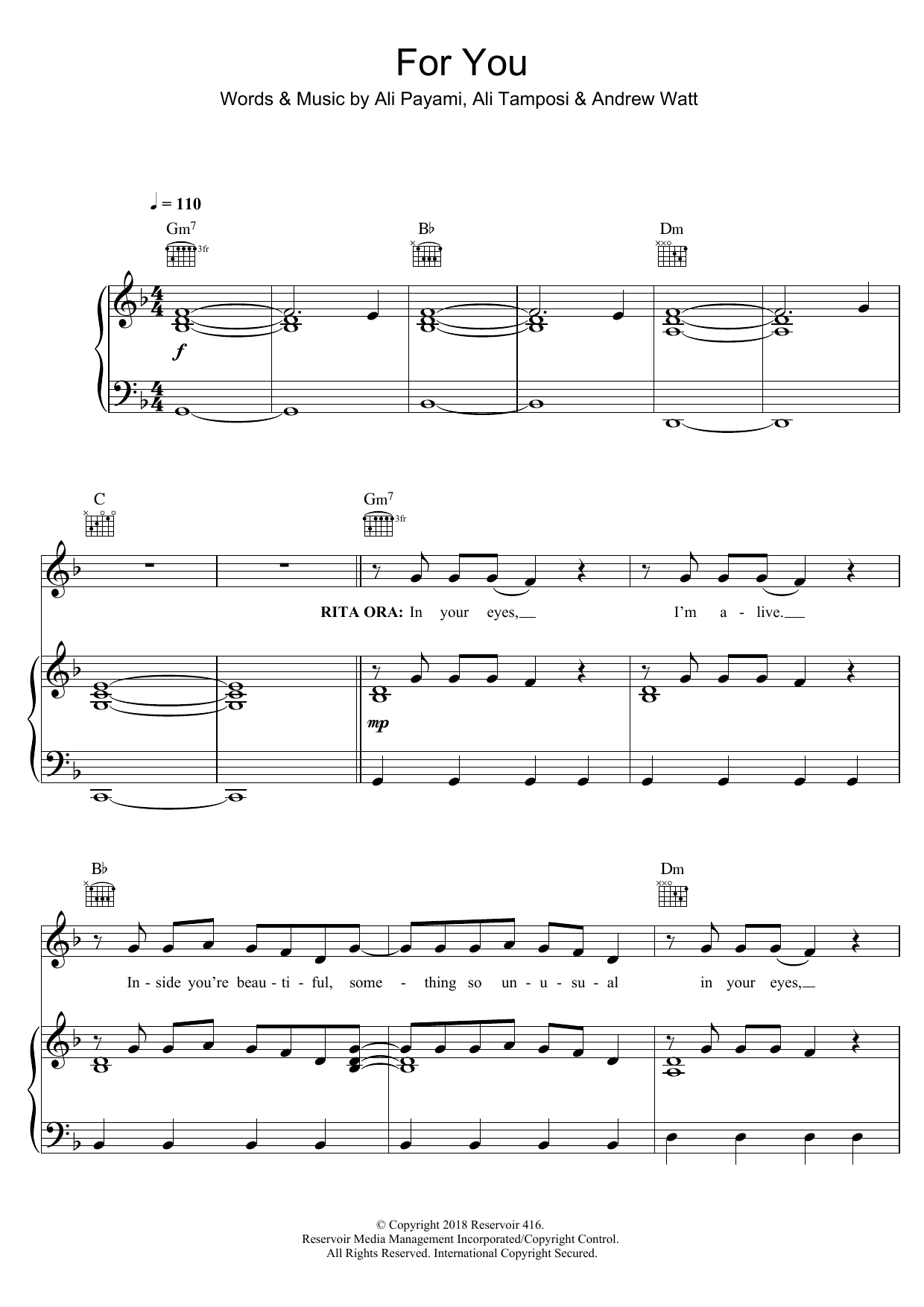 Liam Payne For You Sheet Music Notes & Chords for Piano, Vocal & Guitar (Right-Hand Melody) - Download or Print PDF