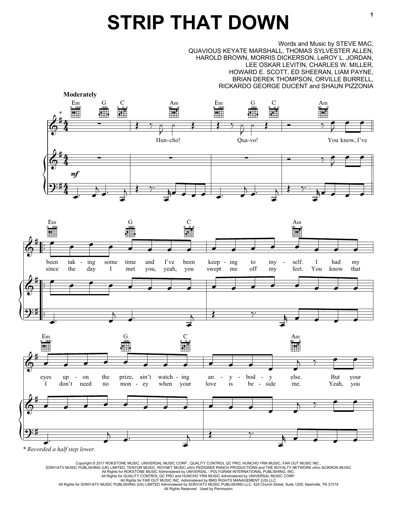 Liam Payne Strip That Down (feat. Quavo) Sheet Music Notes & Chords for Piano, Vocal & Guitar (Right-Hand Melody) - Download or Print PDF
