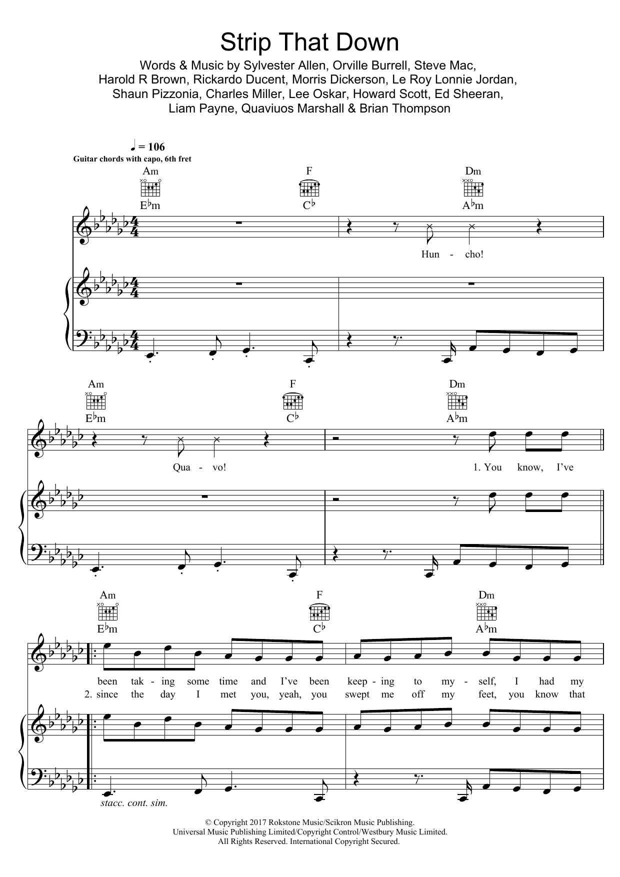 Liam Payne Strip That Down (featuring Quavo) Sheet Music Notes & Chords for Piano, Vocal & Guitar (Right-Hand Melody) - Download or Print PDF