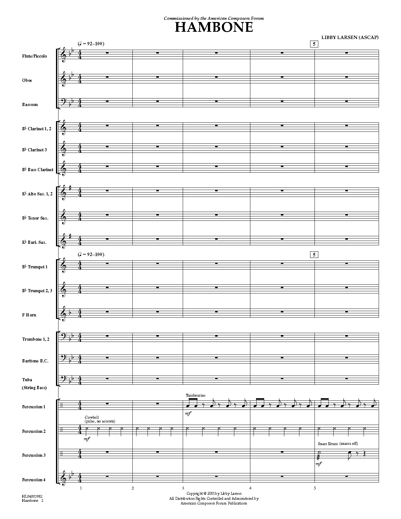 Libby Larsen Hambone - Full Score Sheet Music Notes & Chords for Concert Band - Download or Print PDF