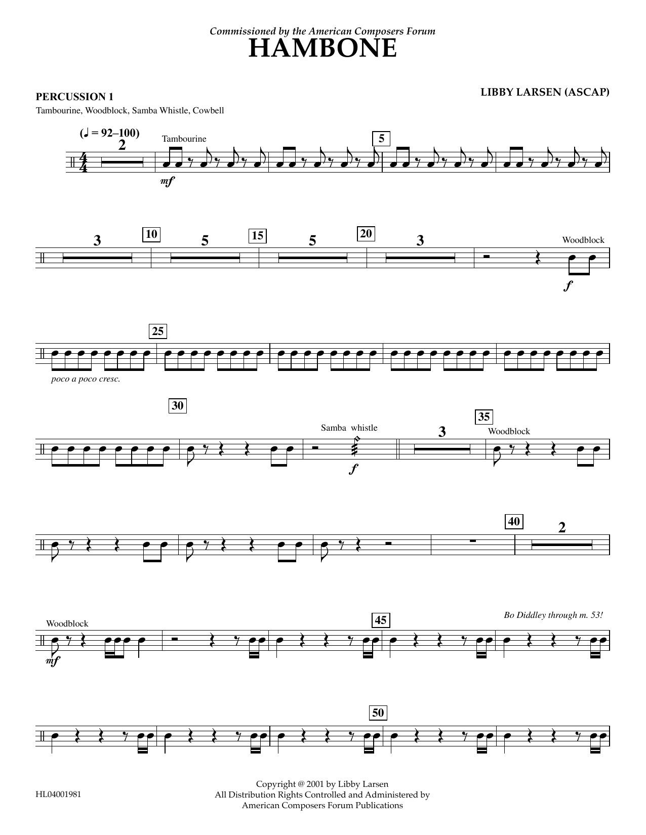 Libby Larsen Hambone - Percussion 1 Sheet Music Notes & Chords for Concert Band - Download or Print PDF