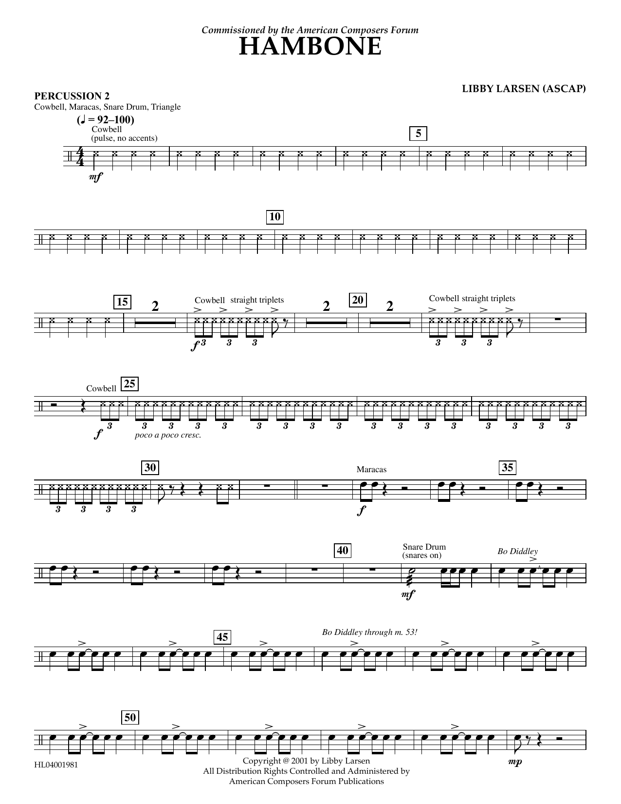 Libby Larsen Hambone - Percussion 2 Sheet Music Notes & Chords for Concert Band - Download or Print PDF