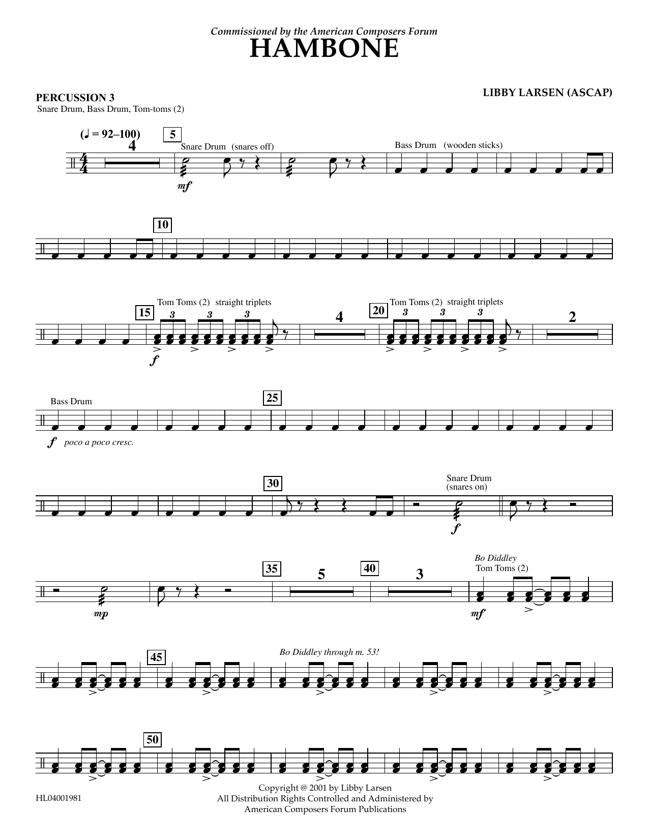 Libby Larsen Hambone - Percussion 3 Sheet Music Notes & Chords for Concert Band - Download or Print PDF
