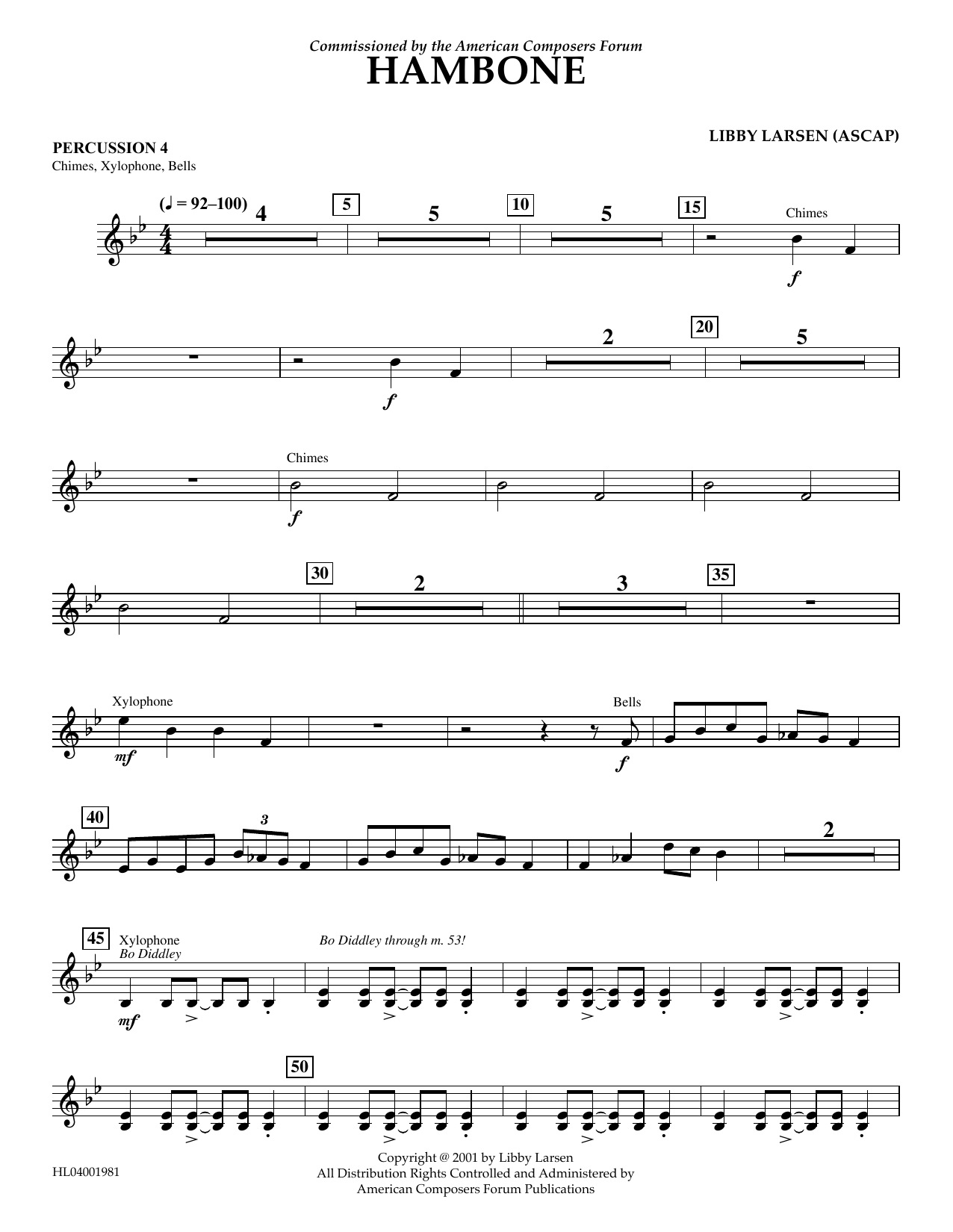 Libby Larsen Hambone - Percussion 4 Sheet Music Notes & Chords for Concert Band - Download or Print PDF