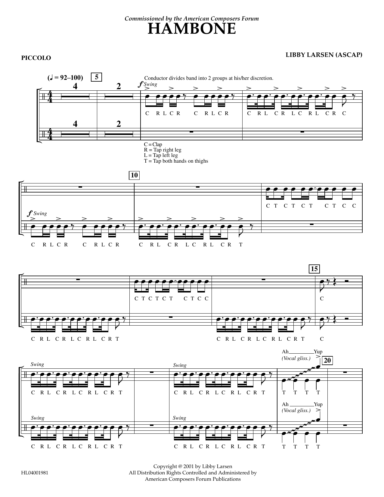 Libby Larsen Hambone - Piccolo Sheet Music Notes & Chords for Concert Band - Download or Print PDF