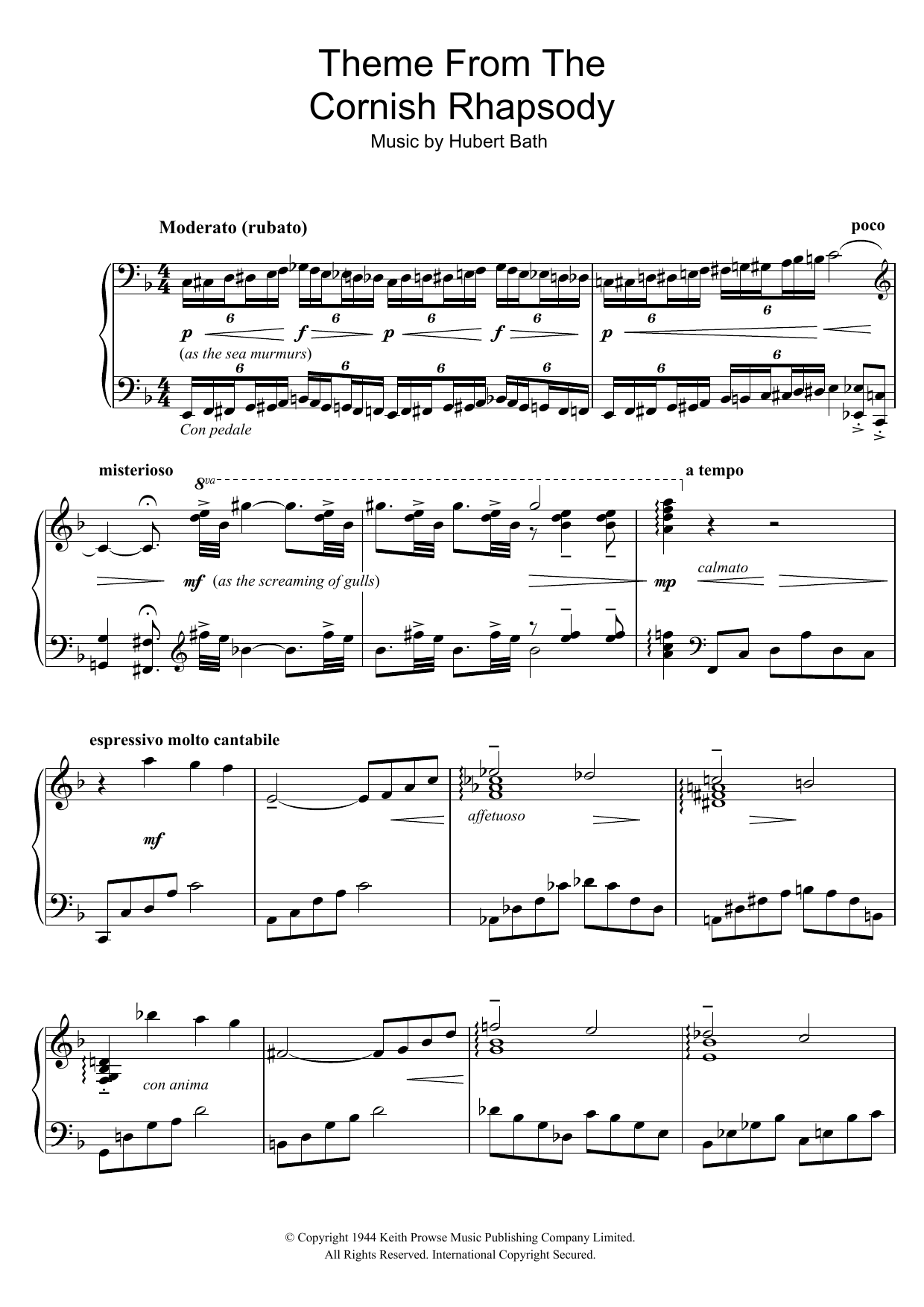 Liberace Cornish Rhapsody Sheet Music Notes & Chords for Piano - Download or Print PDF