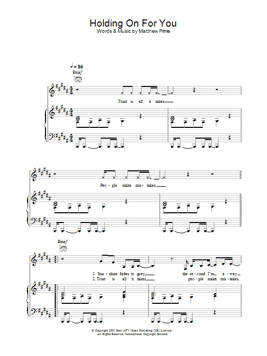 Liberty X Holding On For You Sheet Music Notes & Chords for Piano, Vocal & Guitar - Download or Print PDF