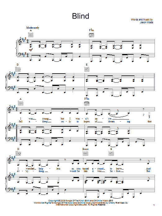 Lifehouse Blind Sheet Music Notes & Chords for Piano, Vocal & Guitar (Right-Hand Melody) - Download or Print PDF Lifehouse Blind Sheet Music Notes & Chords for Piano, Vocal & Guitar (Right-Hand Melody) - Download or Print PDF