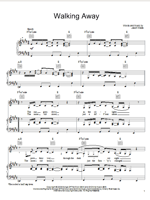 Lifehouse Walking Away Sheet Music Notes & Chords for Piano, Vocal & Guitar (Right-Hand Melody) - Download or Print PDF Lifehouse Walking Away Sheet Music Notes & Chords for Piano, Vocal & Guitar (Right-Hand Melody) - Download or Print PDF