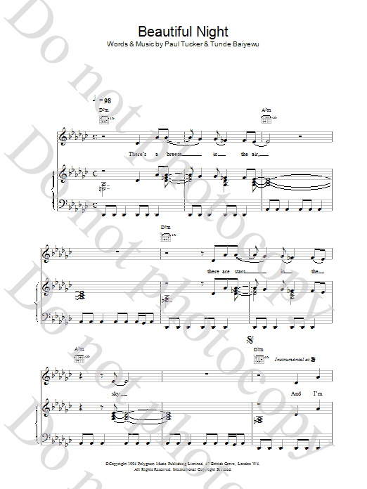 Lighthouse Family Beautiful Night Sheet Music Notes & Chords for Piano, Vocal & Guitar (Right-Hand Melody) - Download or Print PDF