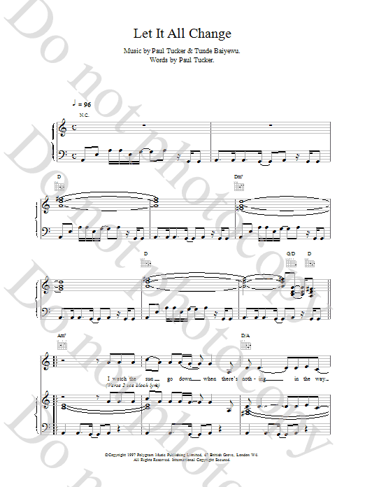 Lighthouse Family Let It All Change Sheet Music Notes & Chords for Piano, Vocal & Guitar (Right-Hand Melody) - Download or Print PDF
