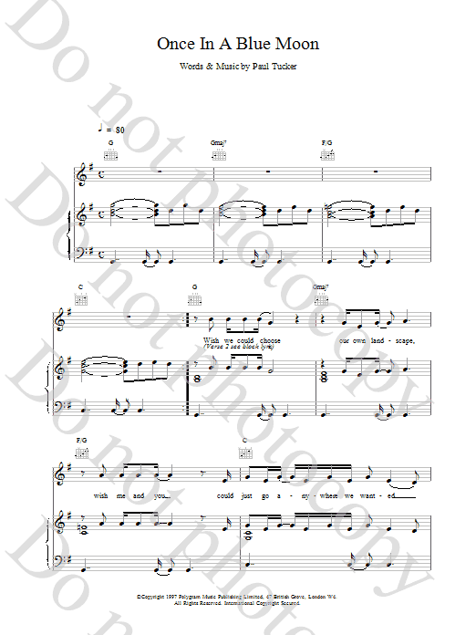 Lighthouse Family Once In A Blue Moon Sheet Music Notes & Chords for Piano, Vocal & Guitar (Right-Hand Melody) - Download or Print PDF