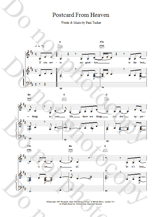 Lighthouse Family Postcard From Heaven Sheet Music Notes & Chords for Piano, Vocal & Guitar (Right-Hand Melody) - Download or Print PDF