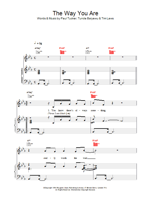 Lighthouse Family The Way You Are Sheet Music Notes & Chords for Piano, Vocal & Guitar (Right-Hand Melody) - Download or Print PDF