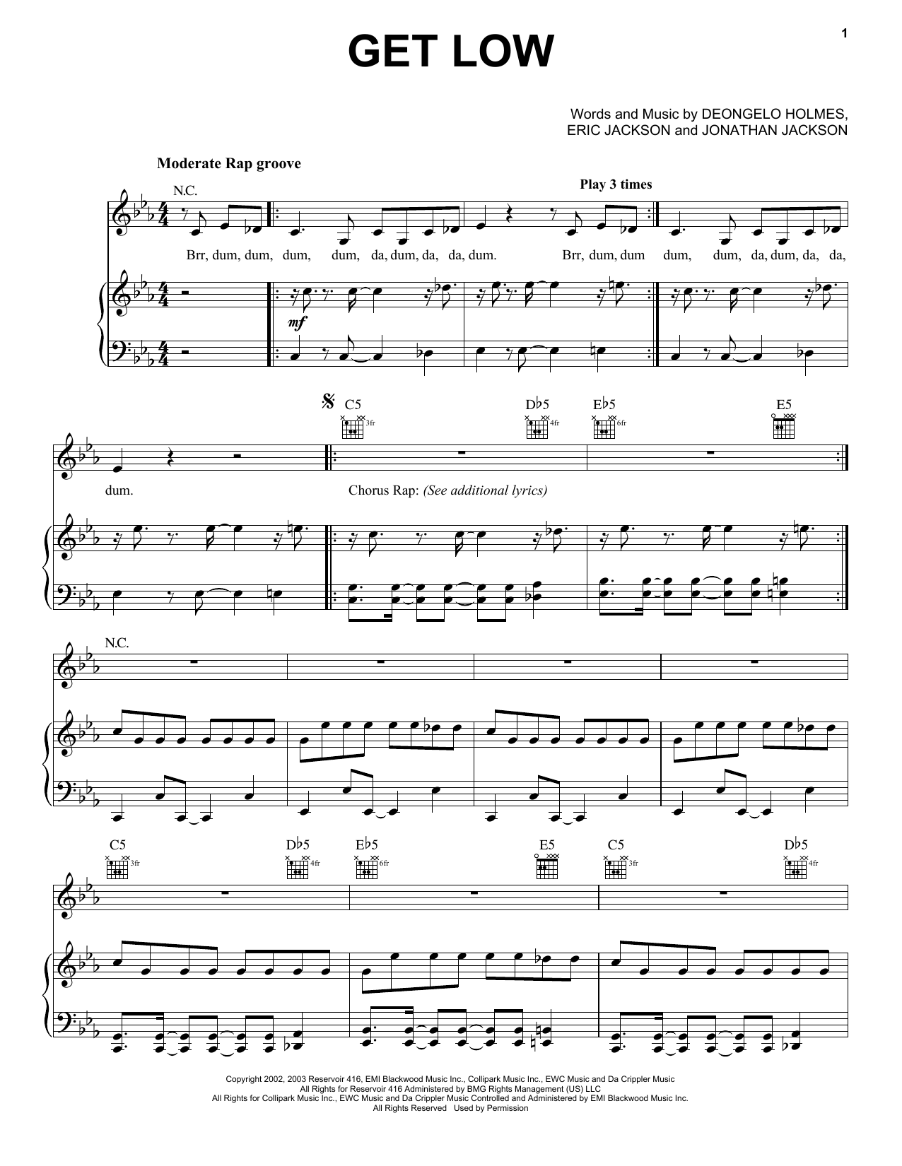 Lil' Jon and the Eastside Boys Get Low Sheet Music Notes & Chords for Piano, Vocal & Guitar (Right-Hand Melody) - Download or Print PDF