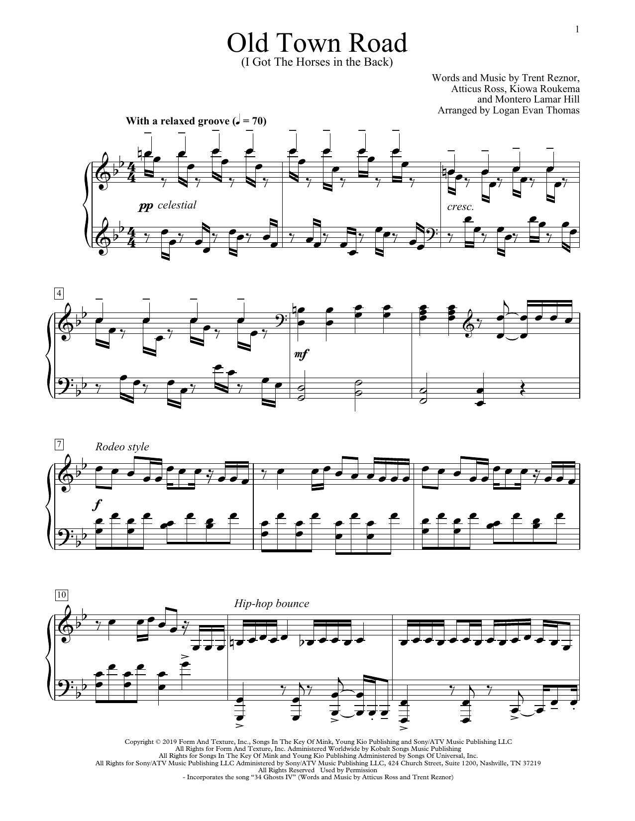 Lil Nas X Old Town Road (I Got The Horses In The Back) (arr. Logan Evan Thomas) Sheet Music Notes & Chords for Educational Piano - Download or Print PDF