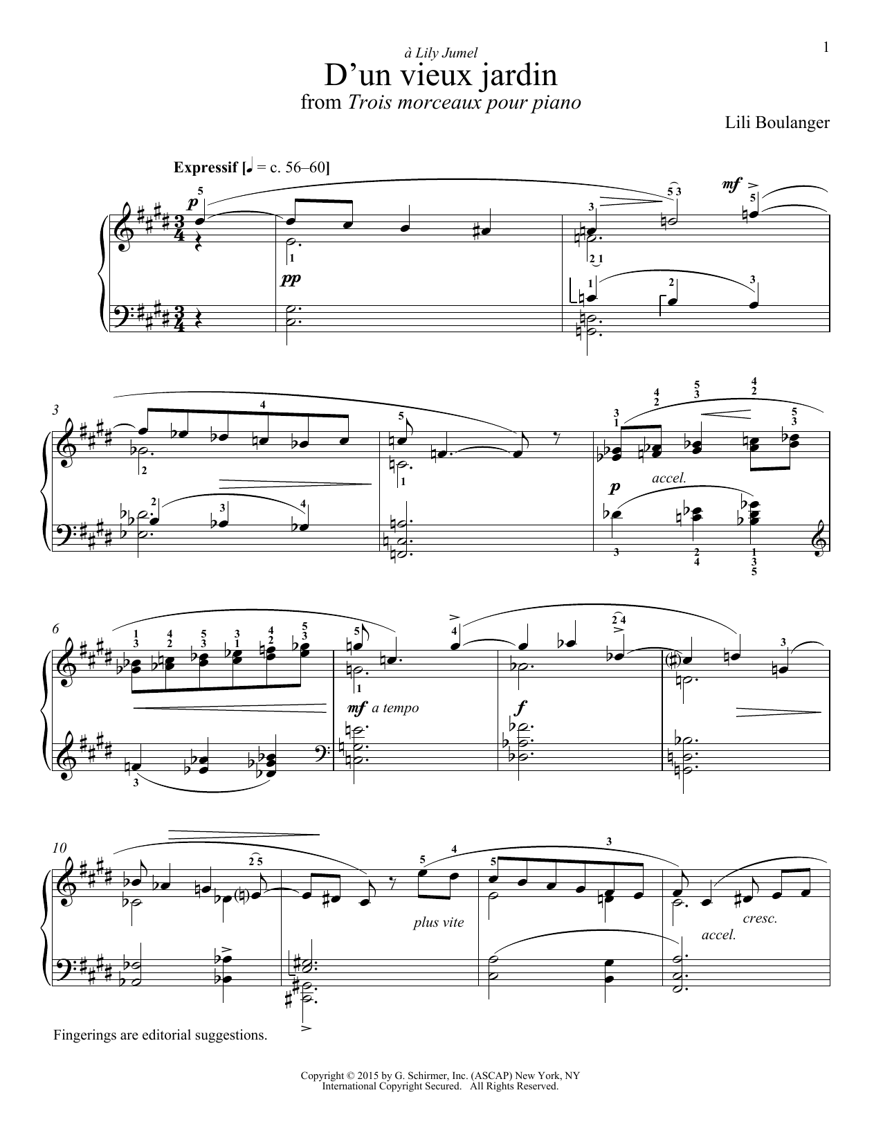 Lili Boulanger D'un Vieux Jardin Sheet Music Notes & Chords for Piano - Download or Print PDF