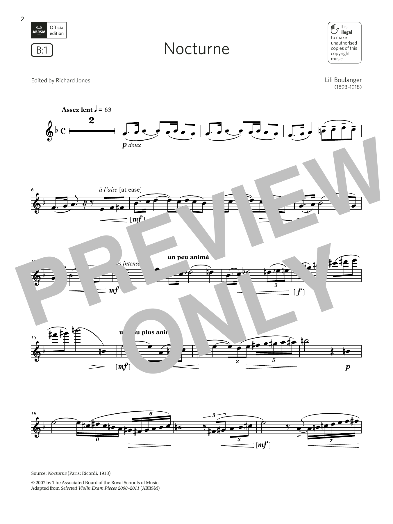 Lili Boulanger Nocturne (Grade 7 List B1 from the ABRSM Flute syllabus from 2022) Sheet Music Notes & Chords for Flute Solo - Download or Print PDF