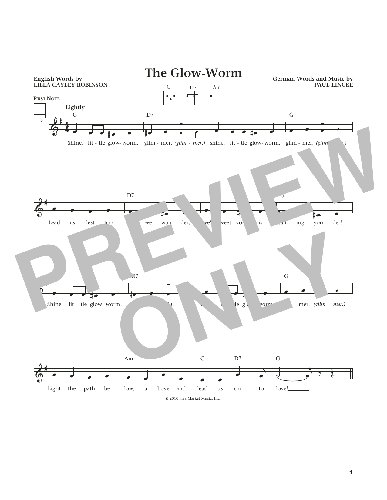 Lilla Cayley Robinson The Glow Worm (from The Daily Ukulele) (arr. Liz and Jim Beloff) Sheet Music Notes & Chords for Ukulele - Download or Print PDF