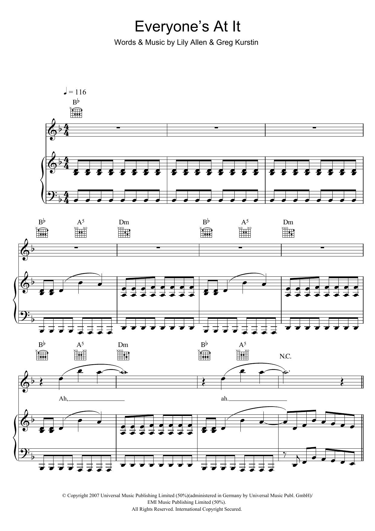 Lily Allen Everyone's At It Sheet Music Notes & Chords for Piano, Vocal & Guitar - Download or Print PDF