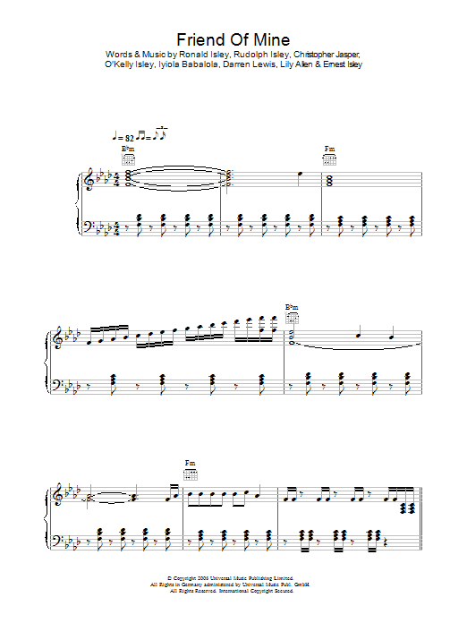 Lily Allen Friend Of Mine Sheet Music Notes & Chords for Piano, Vocal & Guitar (Right-Hand Melody) - Download or Print PDF