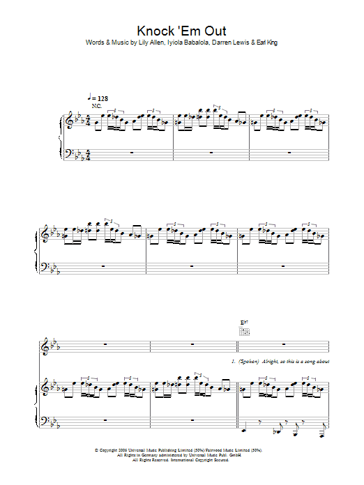 Lily Allen Knock 'Em Out Sheet Music Notes & Chords for Piano, Vocal & Guitar (Right-Hand Melody) - Download or Print PDF