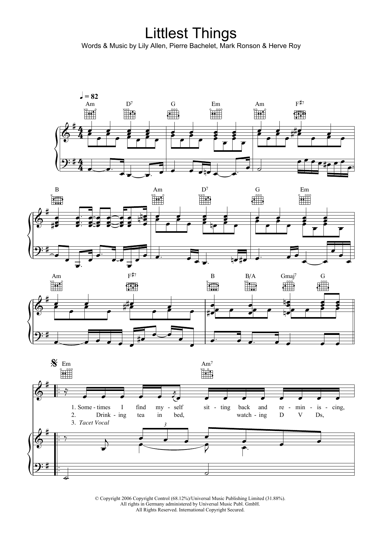 Lily Allen Littlest Things Sheet Music Notes & Chords for Lyrics & Chords - Download or Print PDF