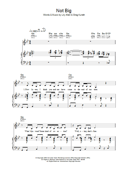 Lily Allen Not Big Sheet Music Notes & Chords for Piano, Vocal & Guitar (Right-Hand Melody) - Download or Print PDF