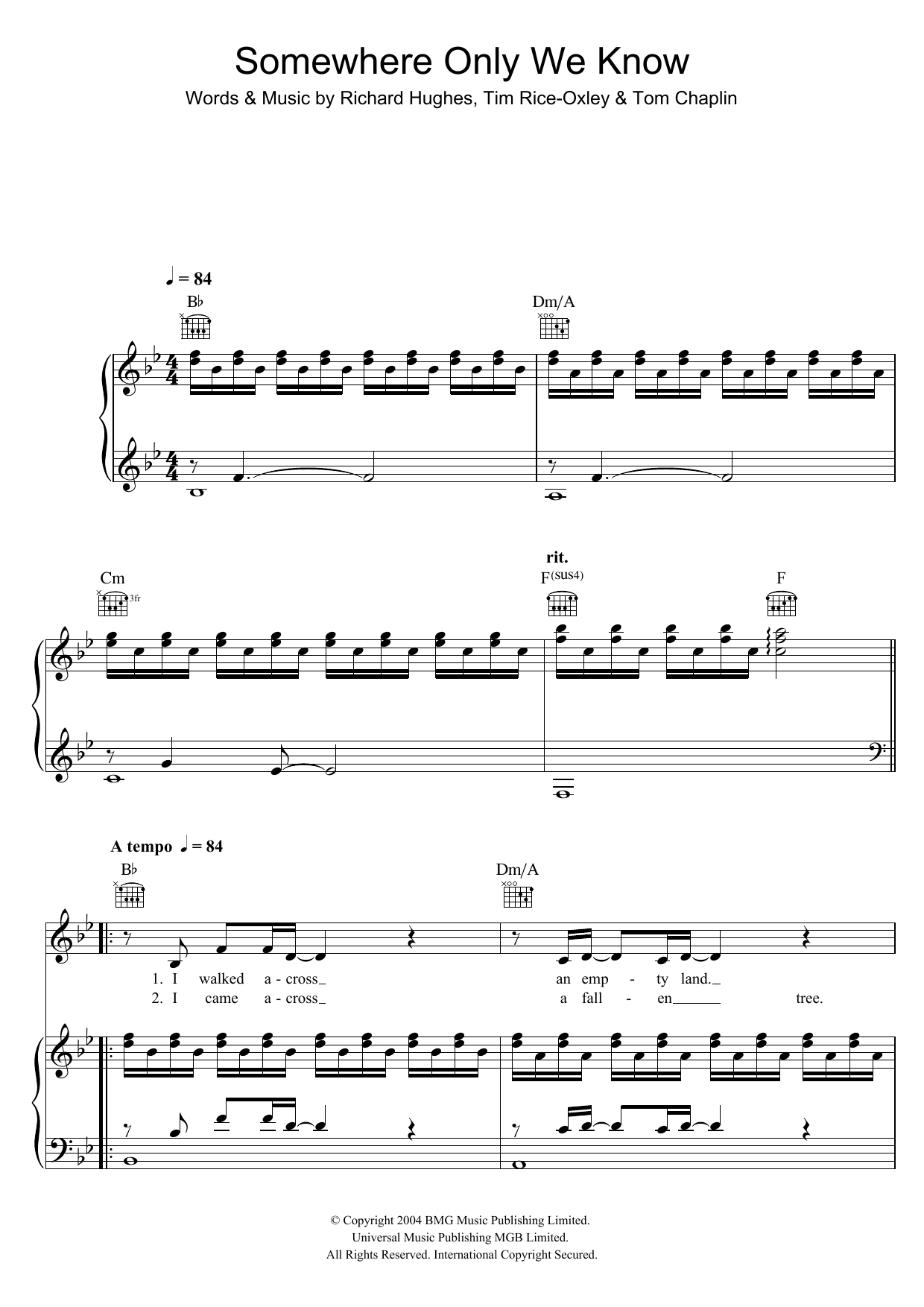 Lily Allen Somewhere Only We Know Sheet Music Notes & Chords for Piano, Vocal & Guitar (Right-Hand Melody) - Download or Print PDF