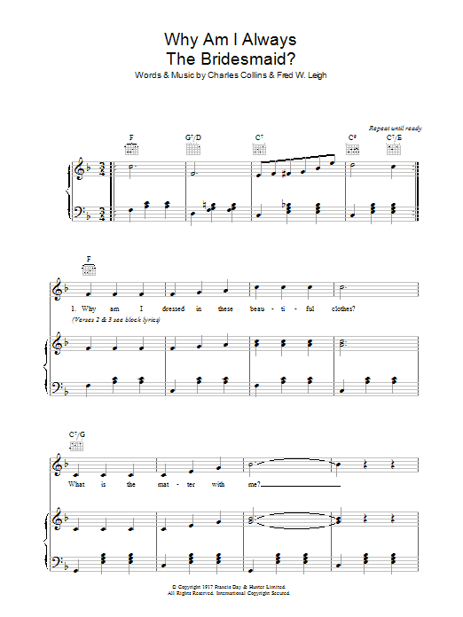 Lily Morris Why Am I Always The Bridesmaid? Sheet Music Notes & Chords for Piano, Vocal & Guitar (Right-Hand Melody) - Download or Print PDF Lily Morris Why Am I Always The Bridesmaid? Sheet Music Notes & Chords for Piano, Vocal & Guitar (Right-Hand Melody) - Download or Print PDF