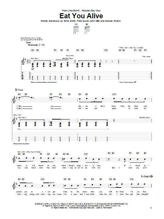 Limp Bizkit Eat You Alive Sheet Music Notes & Chords for Guitar Tab - Download or Print PDF Limp Bizkit Eat You Alive Sheet Music Notes & Chords for Guitar Tab - Download or Print PDF