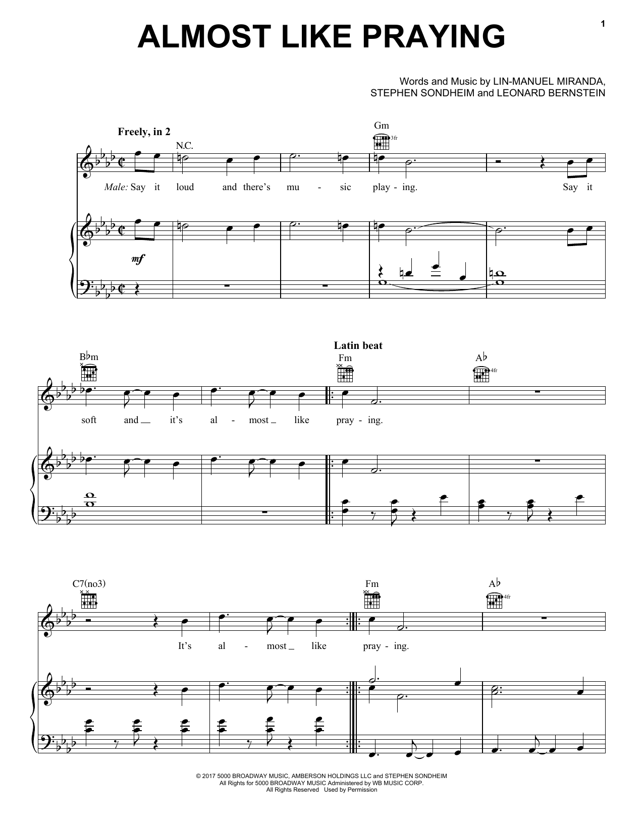 Lin-Maneul Miranda feat artists for Puerto Rico Almost Like Praying Sheet Music Notes & Chords for Piano, Vocal & Guitar (Right-Hand Melody) - Download or Print PDF