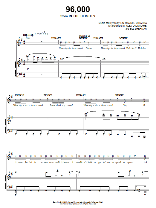 Lin-Manuel Miranda 96,000 (from In The Heights: The Musical) Sheet Music Notes & Chords for Piano, Vocal & Guitar (Right-Hand Melody) - Download or Print PDF