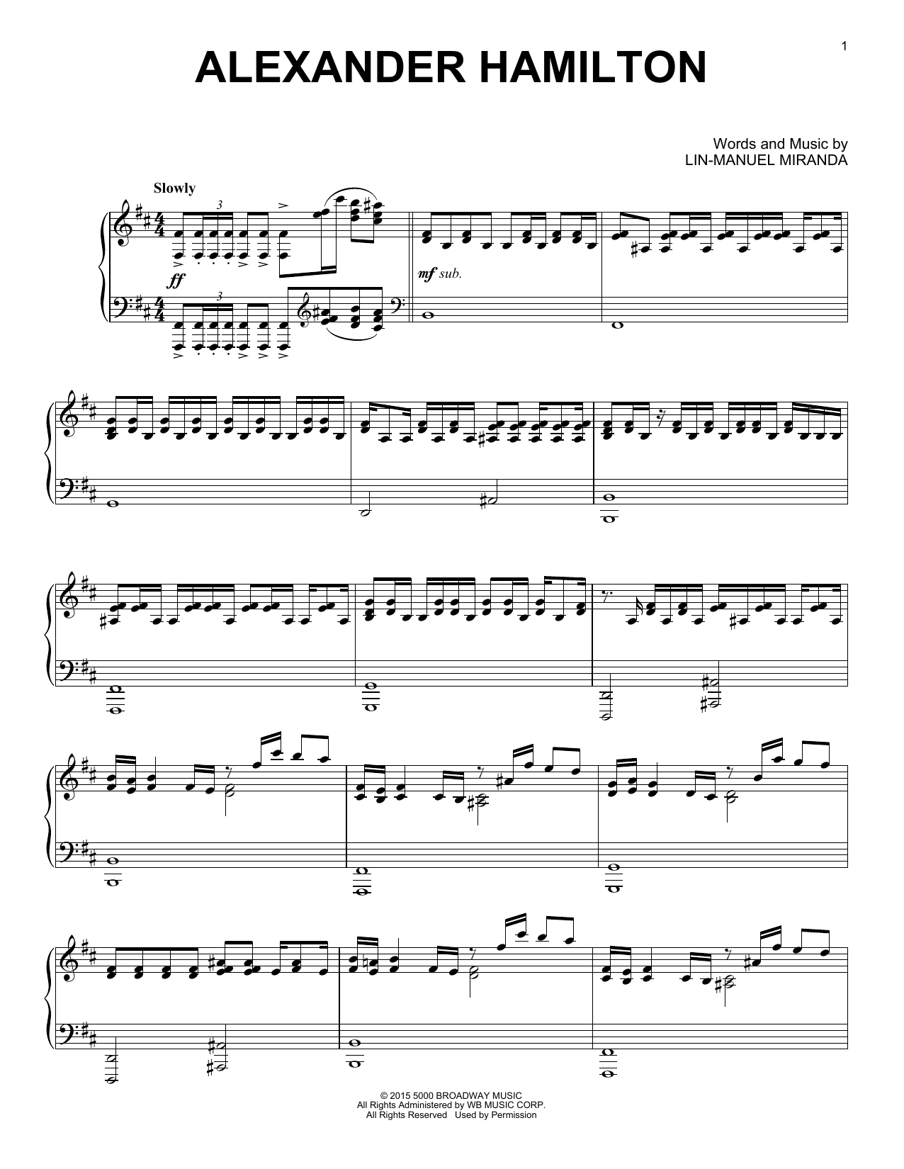 Lin-Manuel Miranda Alexander Hamilton (from Hamilton) (arr. David Pearl) Sheet Music Notes & Chords for Piano Solo - Download or Print PDF
