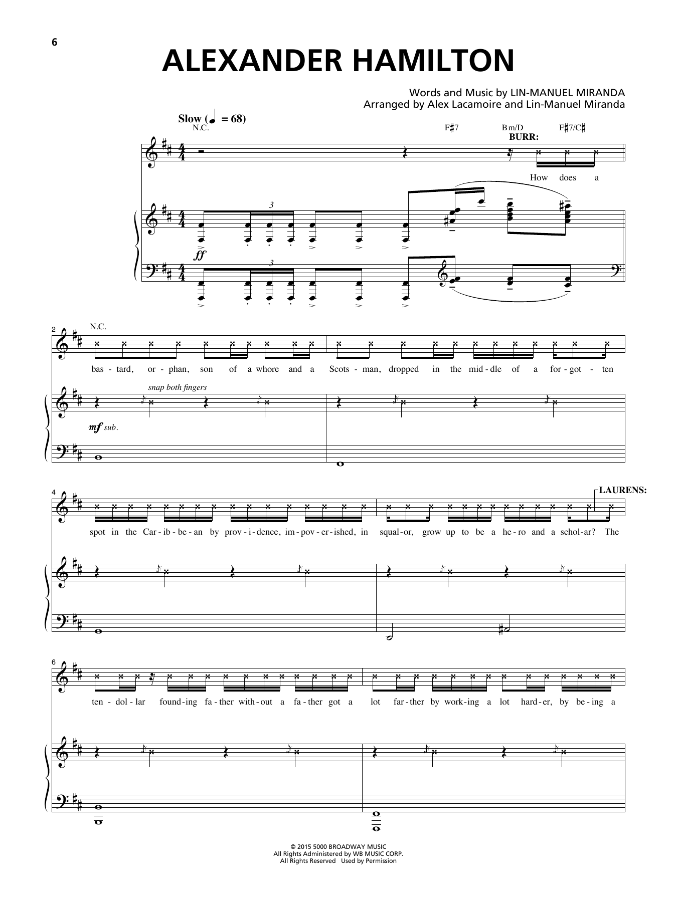 Lin-Manuel Miranda Alexander Hamilton (from Hamilton) Sheet Music Notes & Chords for Lyrics & Chords - Download or Print PDF