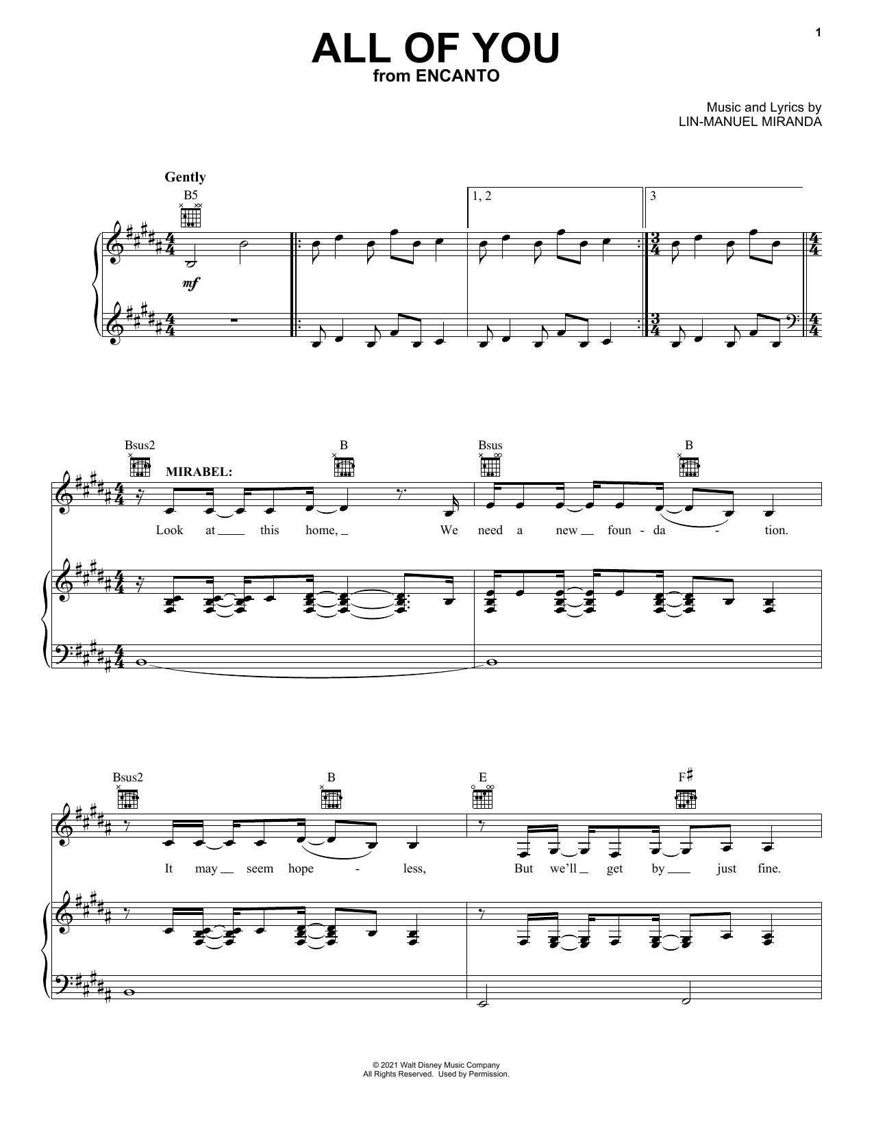 Lin-Manuel Miranda All Of You (from Encanto) Sheet Music Notes & Chords for Easy Piano - Download or Print PDF