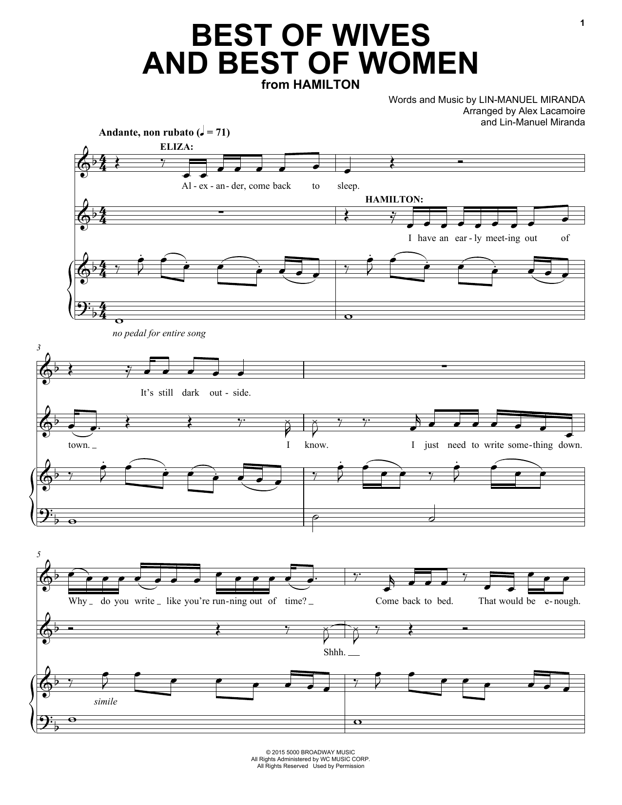 Lin-Manuel Miranda Best Of Wives And Best Of Women (from Hamilton) Sheet Music Notes & Chords for Piano & Vocal - Download or Print PDF