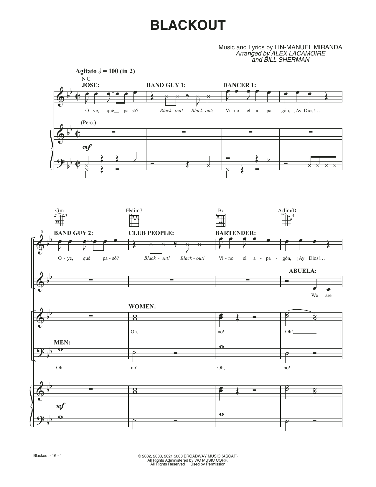 Lin-Manuel Miranda Blackout (from the Motion Picture In The Heights) Sheet Music Notes & Chords for Piano, Vocal & Guitar - Download or Print PDF