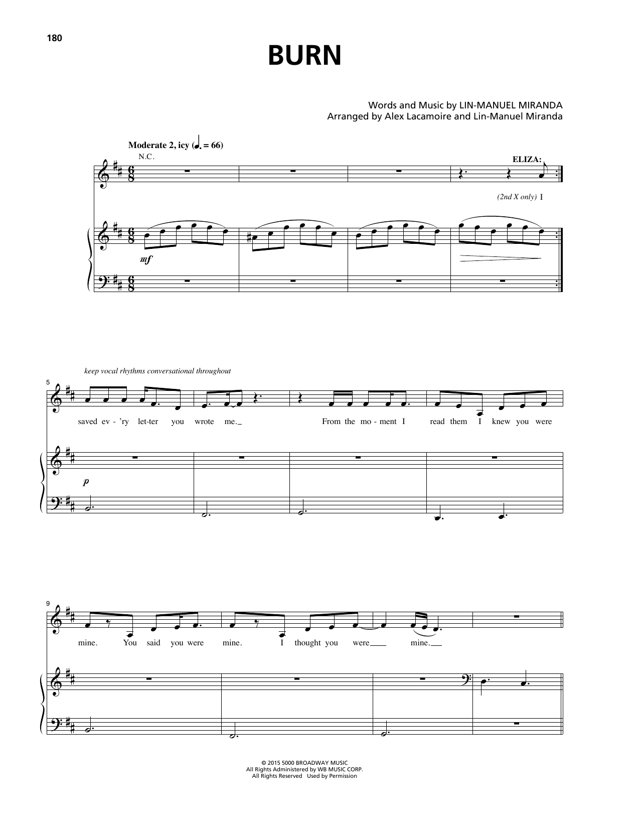 Lin-Manuel Miranda Burn (from Hamilton) Sheet Music Notes & Chords for Piano & Vocal - Download or Print PDF