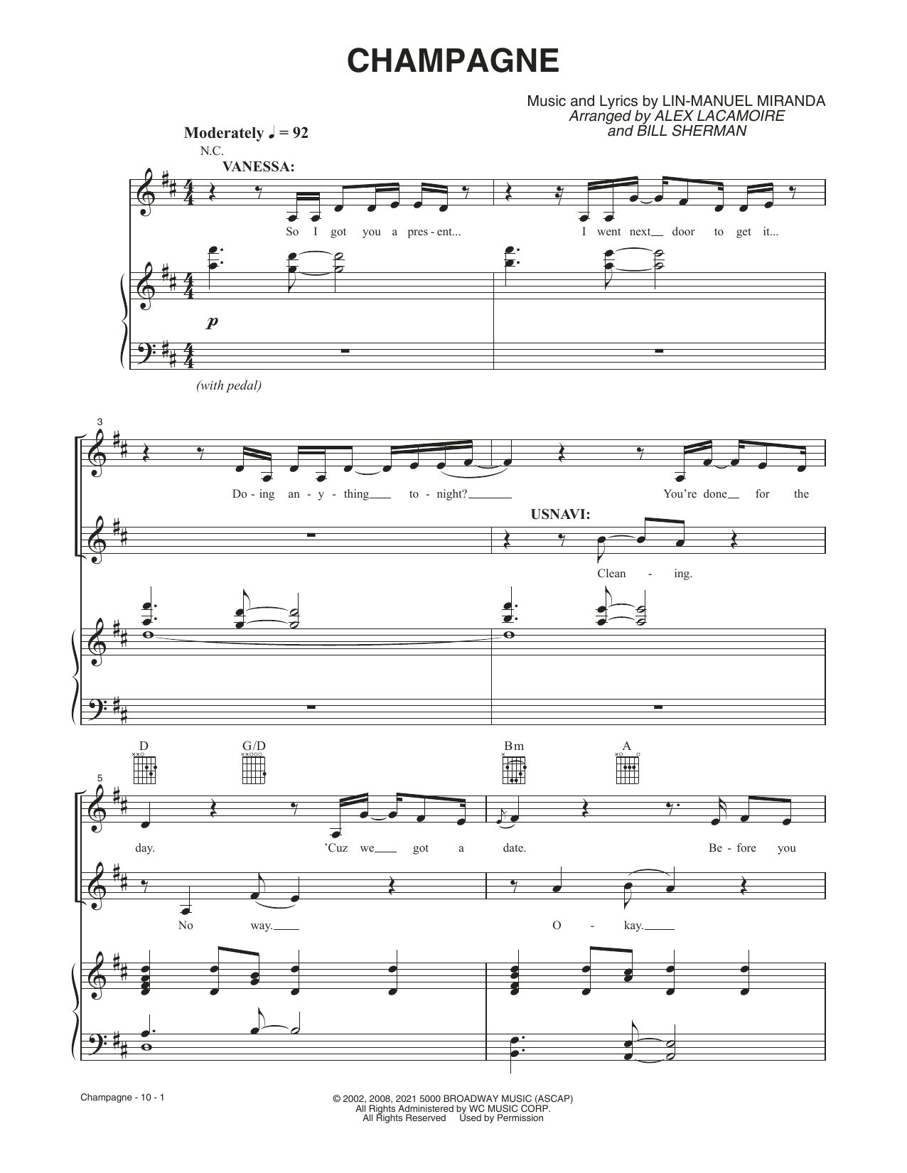 Lin-Manuel Miranda Champagne (from the Motion Picture In The Heights) Sheet Music Notes & Chords for Piano, Vocal & Guitar - Download or Print PDF